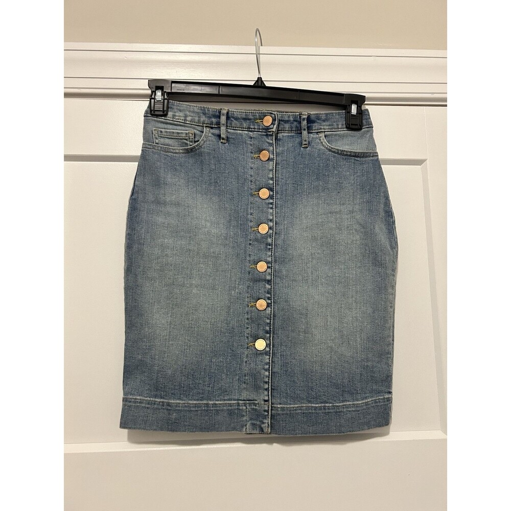 Banana Republic Denim Jean Skirt Women’s Size 0 Petite Button Fly Stretch Modest